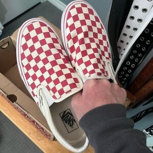 Red Checkered Slip On Vans (8.5M/10W)